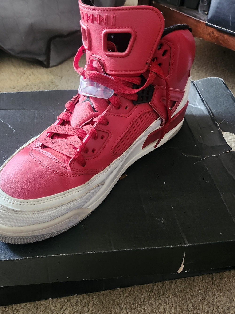 Jordan Men's Red and White High-Top Sneakers